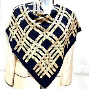 Vintage Lanvin Paris 100% Silk , color dark navy blue beige dot logo designt (31